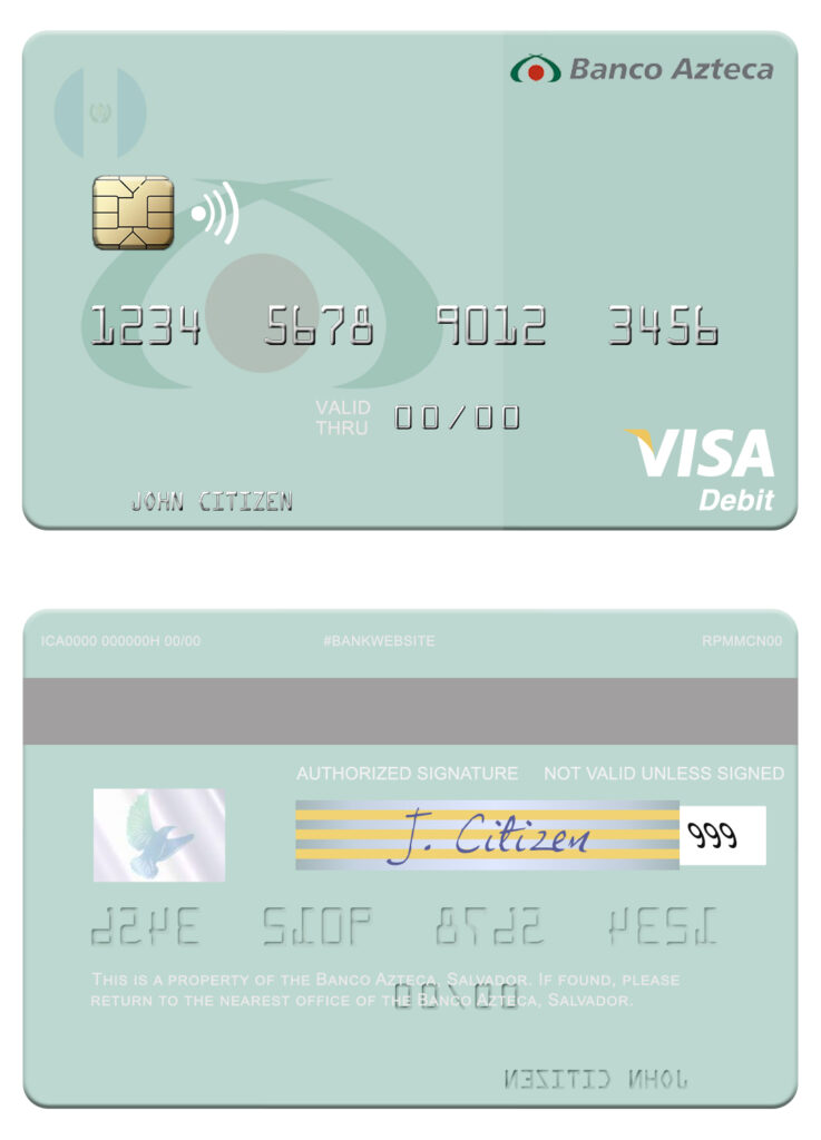 Editable Salvador Banco Azteca visa debit credit card Templates in PSD Format