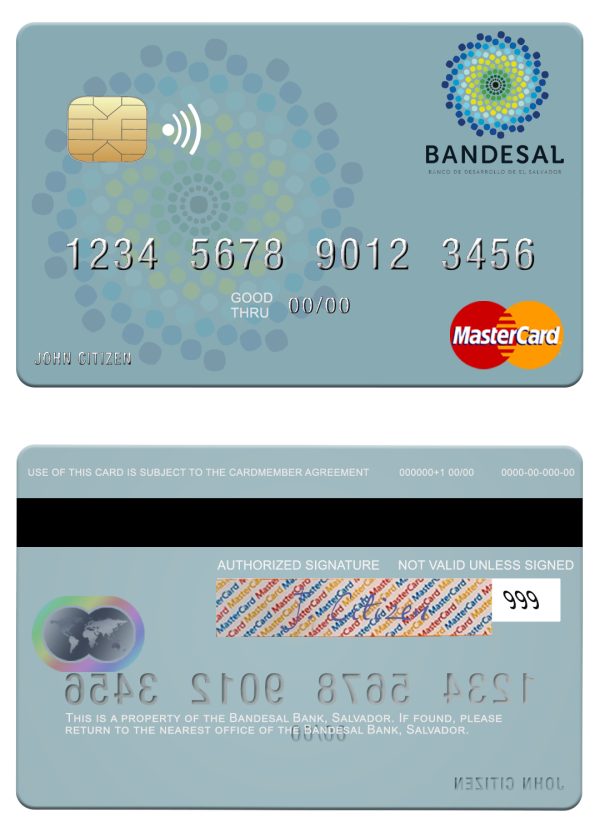 Editable Salvador Bandesal Bank mastercard credit card Templates 600x833 - Cart