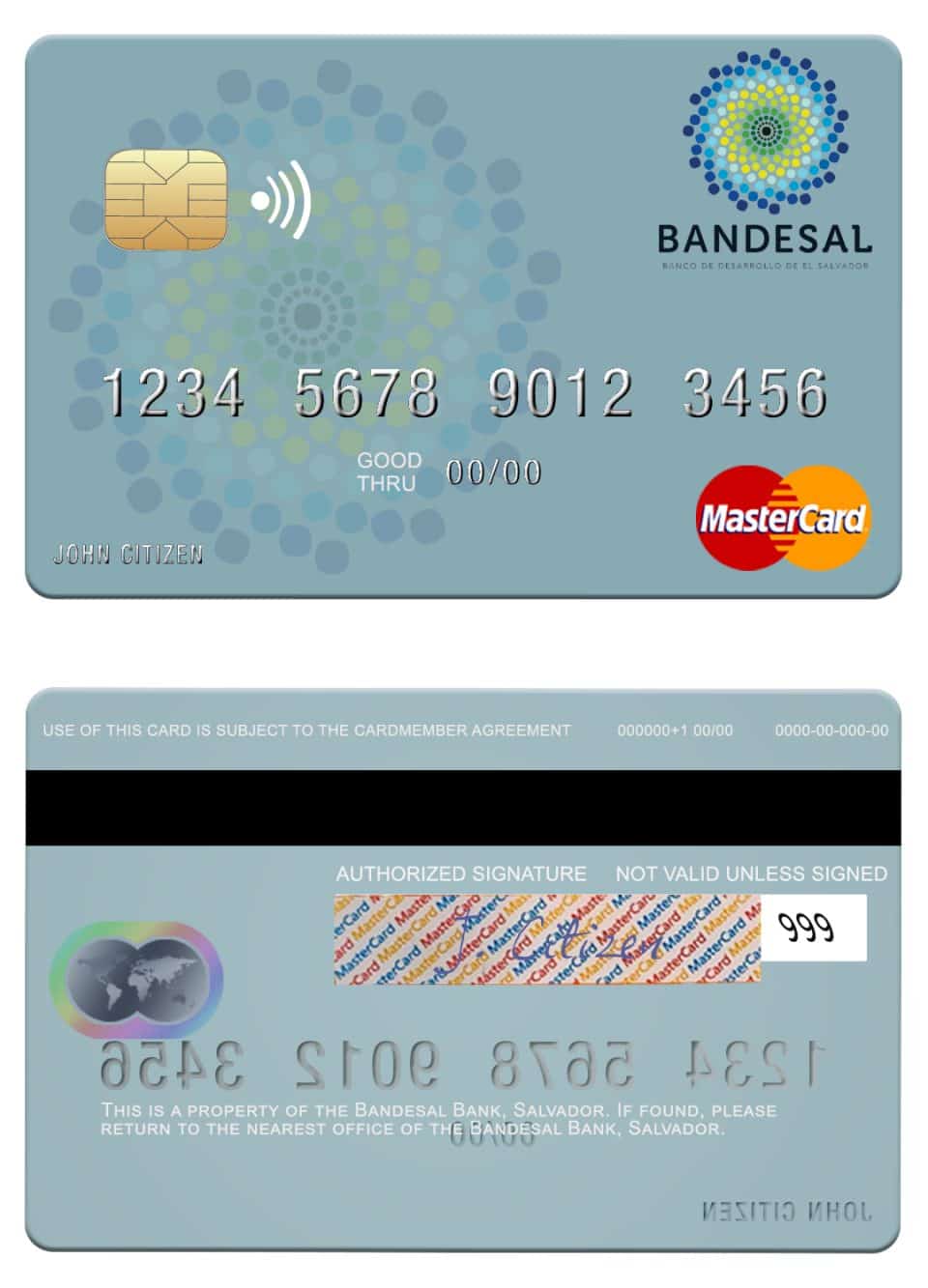 Editable Salvador Bandesal Bank mastercard credit card Templates in PSD Format