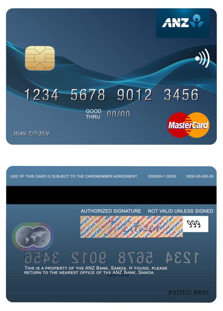 Editable Samoa ANZ Bank mastercard credit card Templates