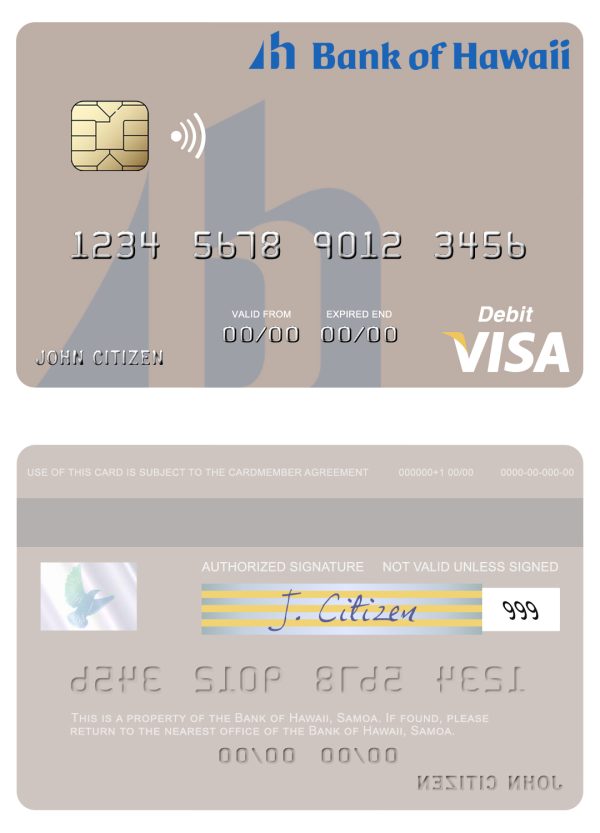 Editable Samoa Bank of Hawaii visa debit card Templates 600x833 - Cart