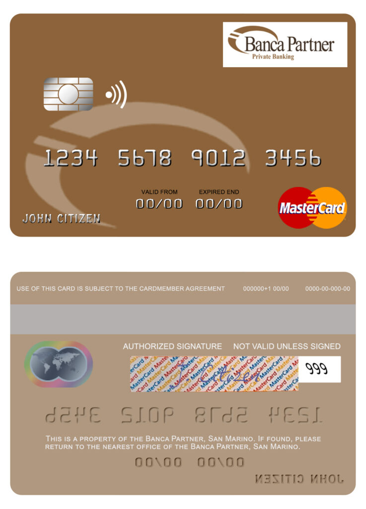 Editable San Marino Banca Partner mastercard Templates in PSD Format