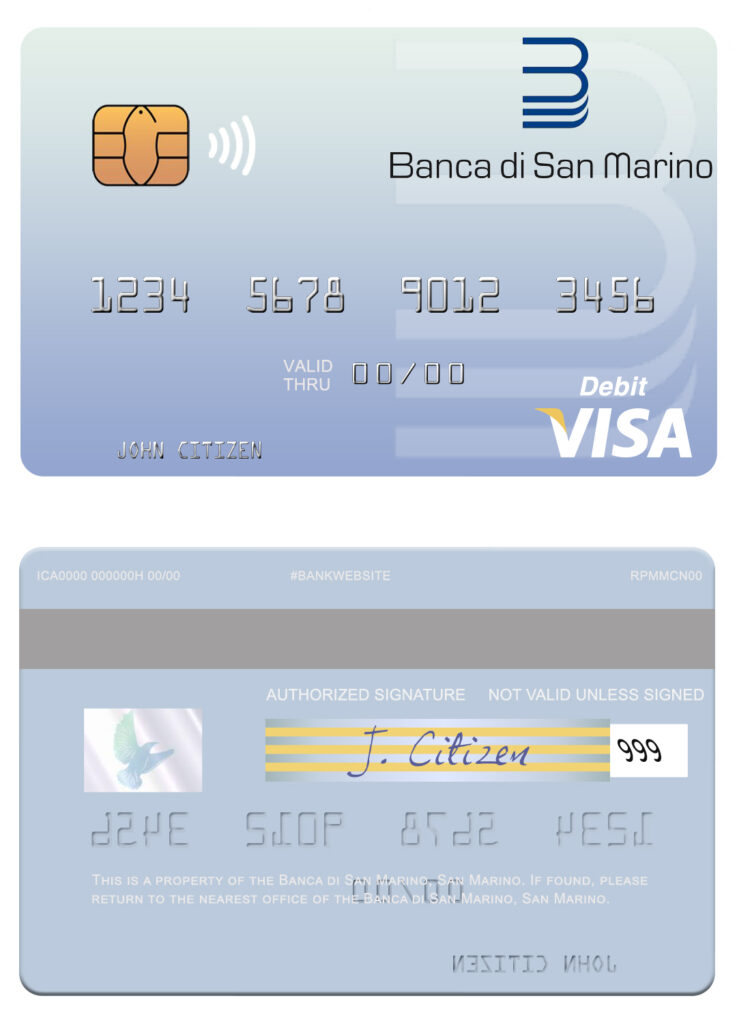 Editable San Marino Banca di San Marino visa debit card Templates in PSD Format