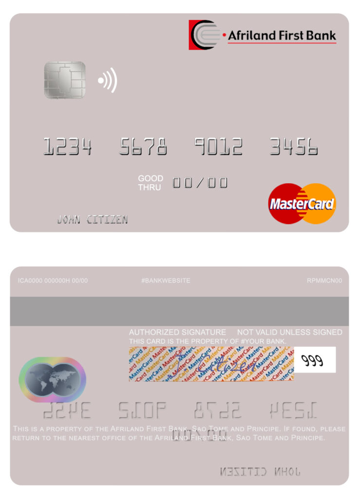 Editable Sao Tome and Principe Afriland First Bank mastercard Templates in PSD Format