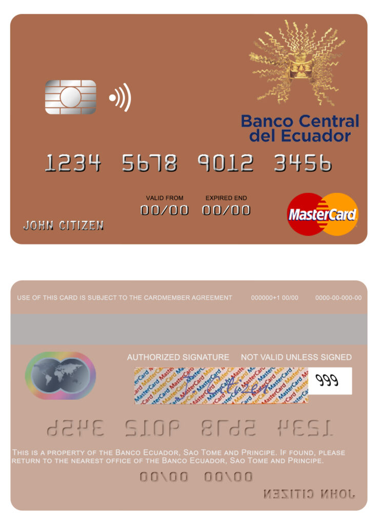 Editable Sao Tome and Principe Banco Ecuador mastercard Templates in PSD Format