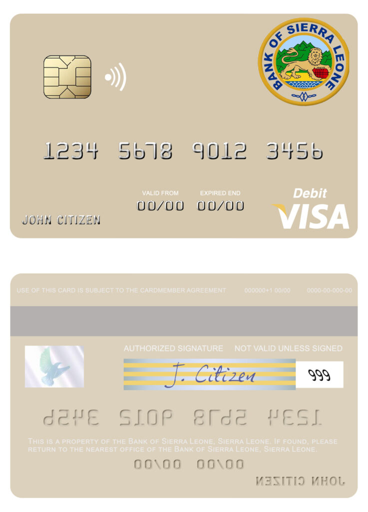 Editable Sierra Leone Bank of Sierra Leone visa debit card Templates in PSD Format