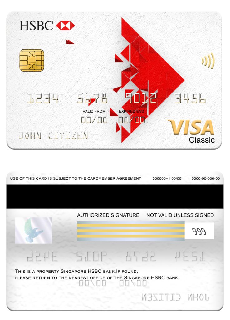 Editable Singapore HSBC bank visa classic card Templates in PSD Format