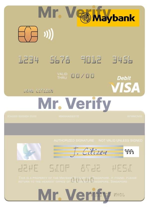 Editable Singapore Maybank Singapore visa debit card Templates in PSD Format