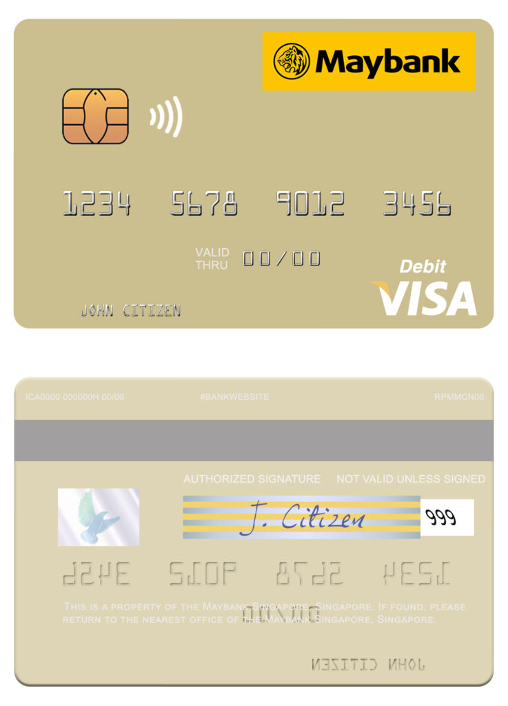 Editable Singapore Maybank Singapore visa debit card Templates in PSD Format