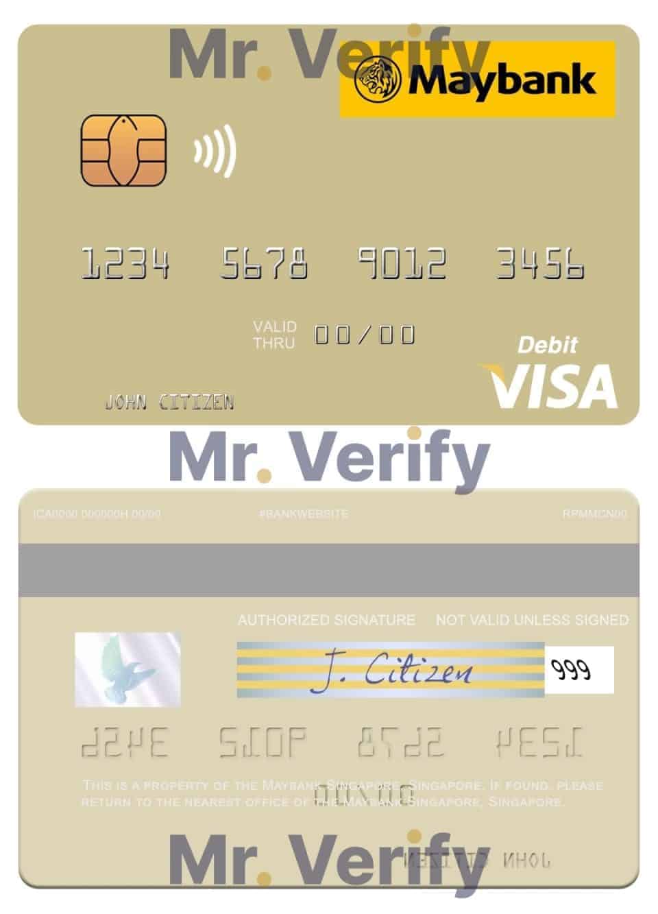 Editable Singapore Maybank Singapore visa debit card Templates in PSD Format