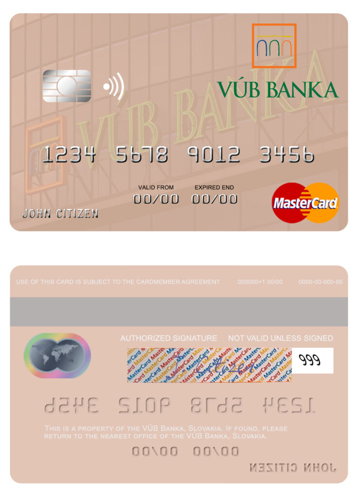 Editable Slovakia VÚB Banka mastercard Templates in PSD Format