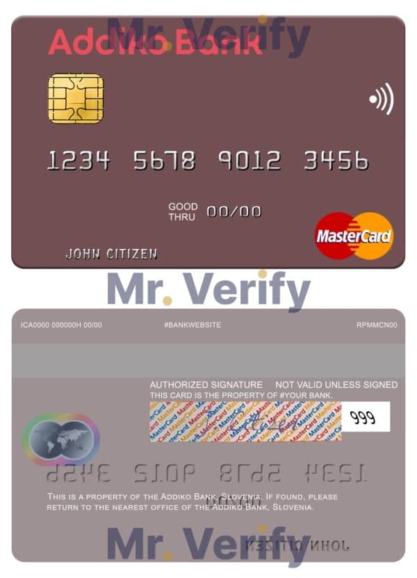 Editable Slovenia Addiko Bank mastercard Templates in PSD Format