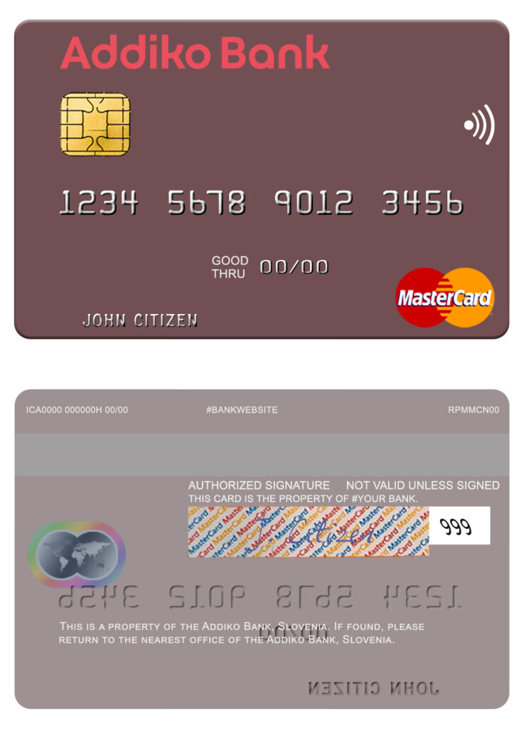 Editable Slovenia Addiko Bank mastercard Templates in PSD Format