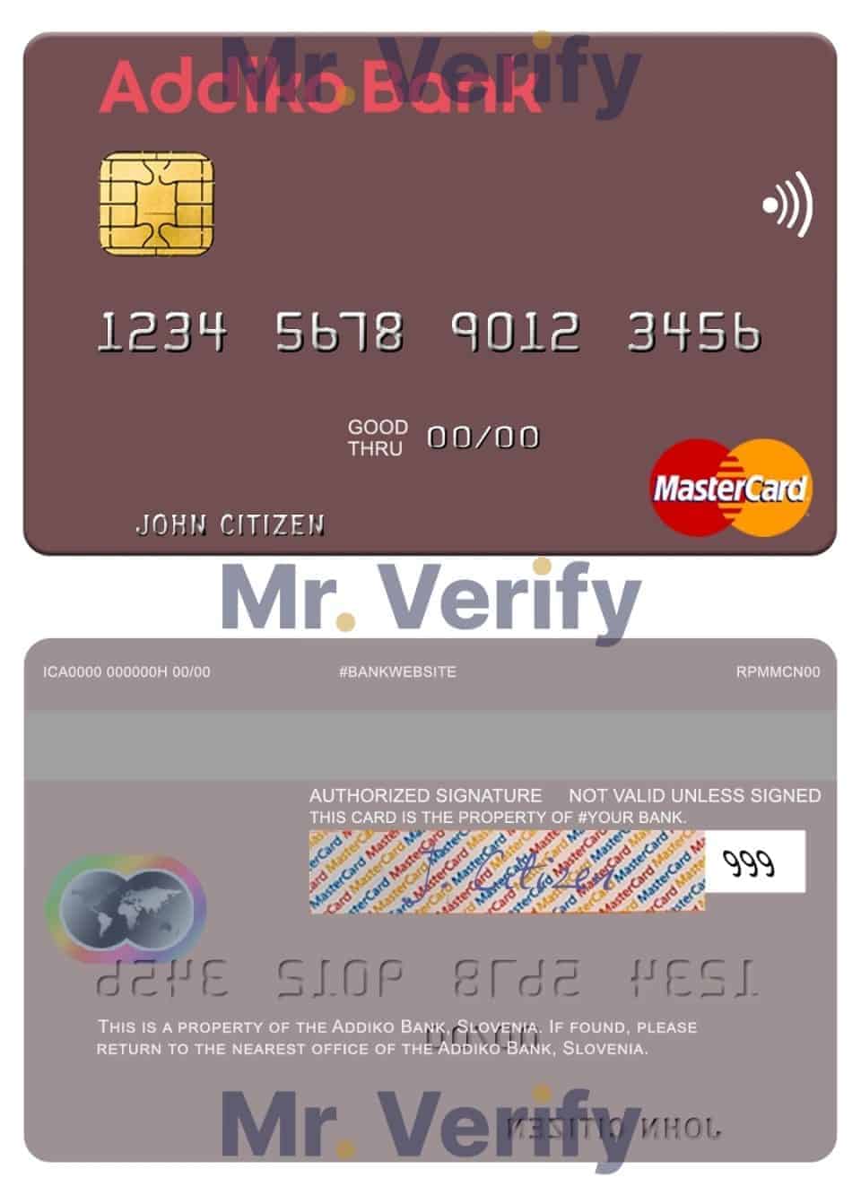 Editable Slovenia Addiko Bank mastercard Templates in PSD Format
