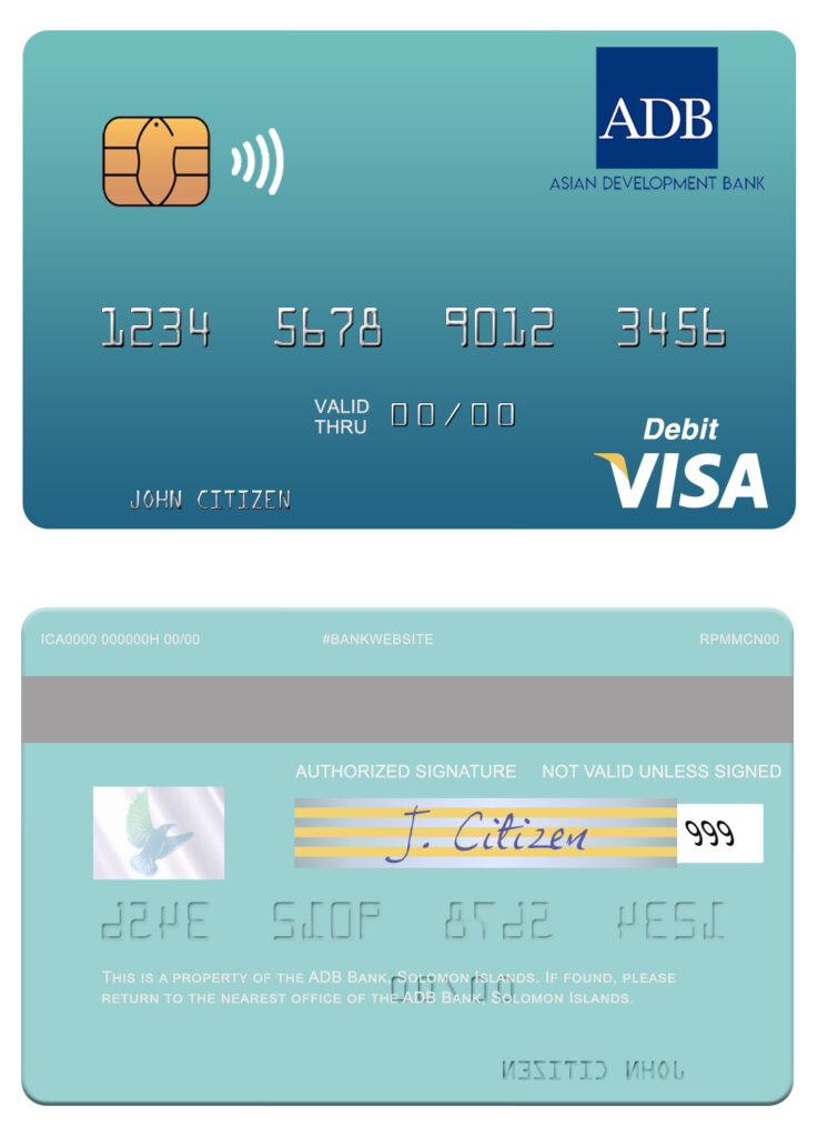 Editable Solomon Islands ADB Bank visa debit card Templates