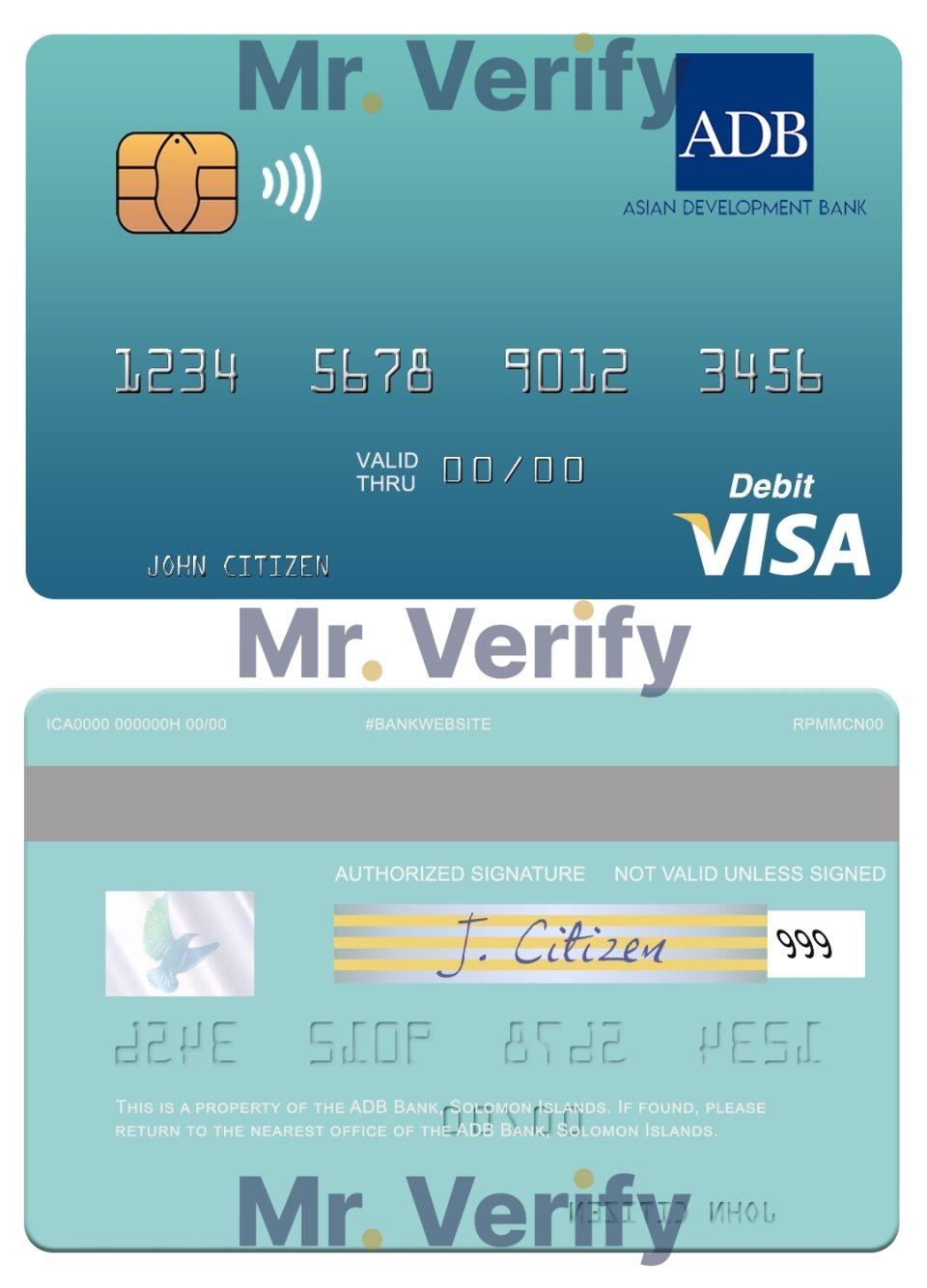 Editable Solomon Islands ADB Bank visa debit card Templates in PSD Format