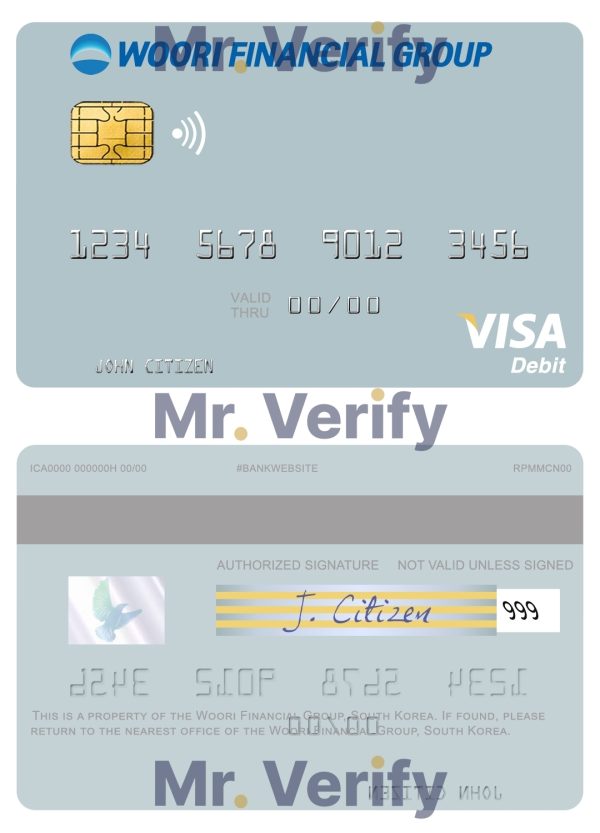 Editable South Korea Woori Financial Group visa debit card Templates in PSD Format 600x833 - Cart