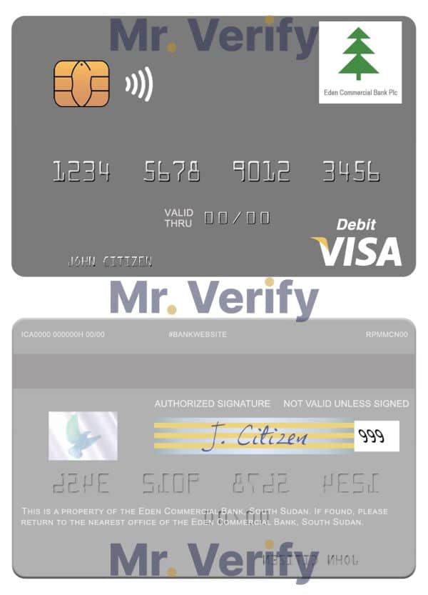 Editable South Sudan Eden Commercial Bank visa debit card Templates in PSD Format