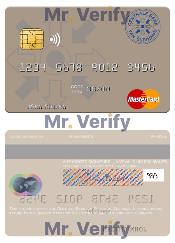 Editable Suriname Centrale Bank van Suriname mastercard Templates in PSD Format 600x833 - Cart