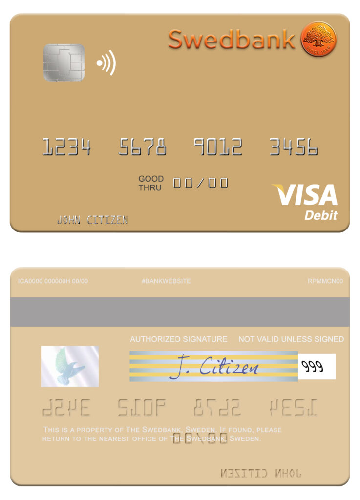 Editable Sweden Swedbank visa debit card Templates in PSD Format