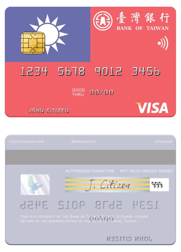 Editable Taiwan Bank of Taiwan visa debit card Templates in PSD Format