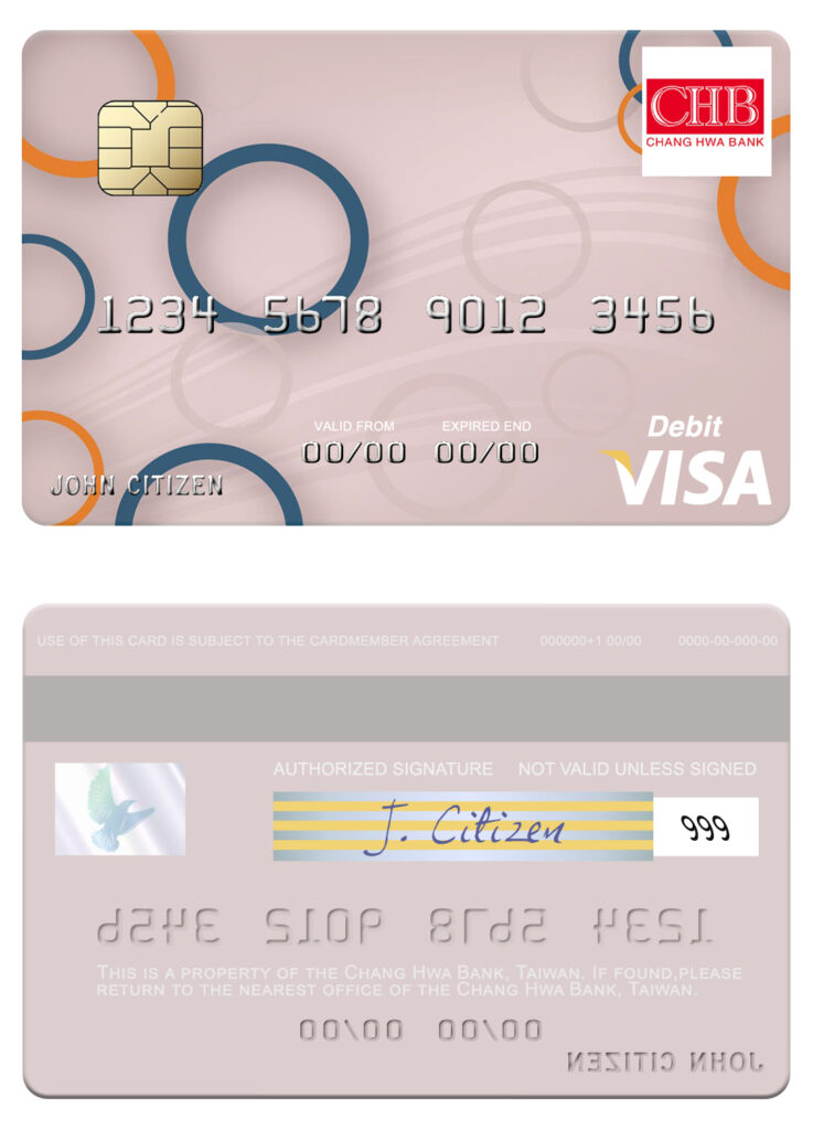 Editable Taiwan Chang Hwa Bank visa debit card Templates in PSD Format