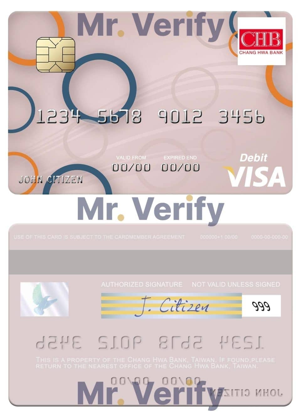 Editable Taiwan Chang Hwa Bank visa debit card Templates in PSD Format