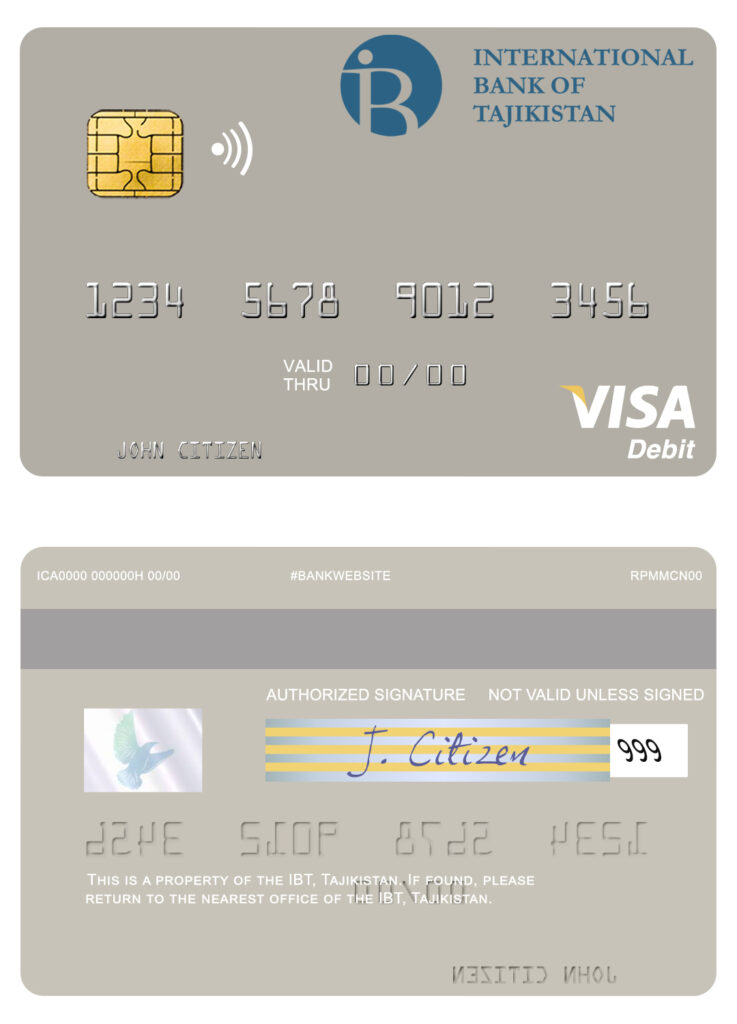 Editable Tajikistan IBT Bank visa debit card Templates in PSD Format
