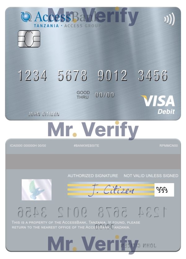 Editable Tanzania AccessBank visa debit card Templates in PSD Format 600x833 - Cart