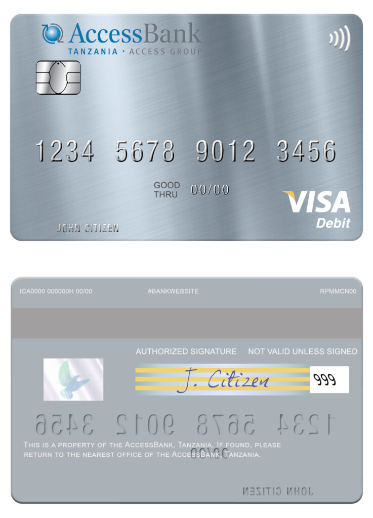 Editable Tanzania AccessBank visa debit card Templates in PSD Format
