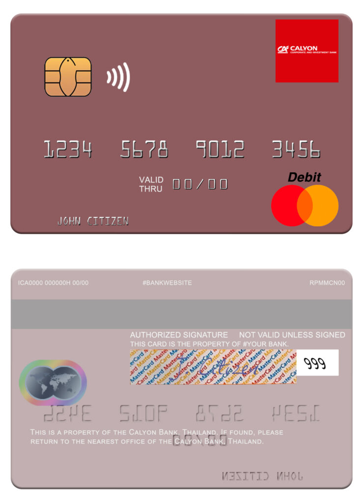 Editable Thailand Calyon Bank mastercard Templates in PSD Format