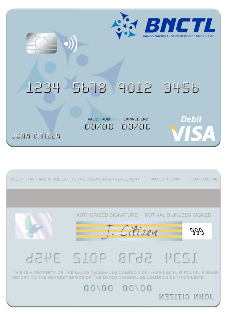Editable Timor-Leste Banco Nacional de Comércio de Timor-Leste visa debit card Templates