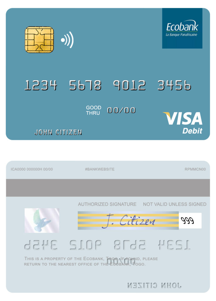 Editable Togo Ecobank visa debit card Templates in PSD Format