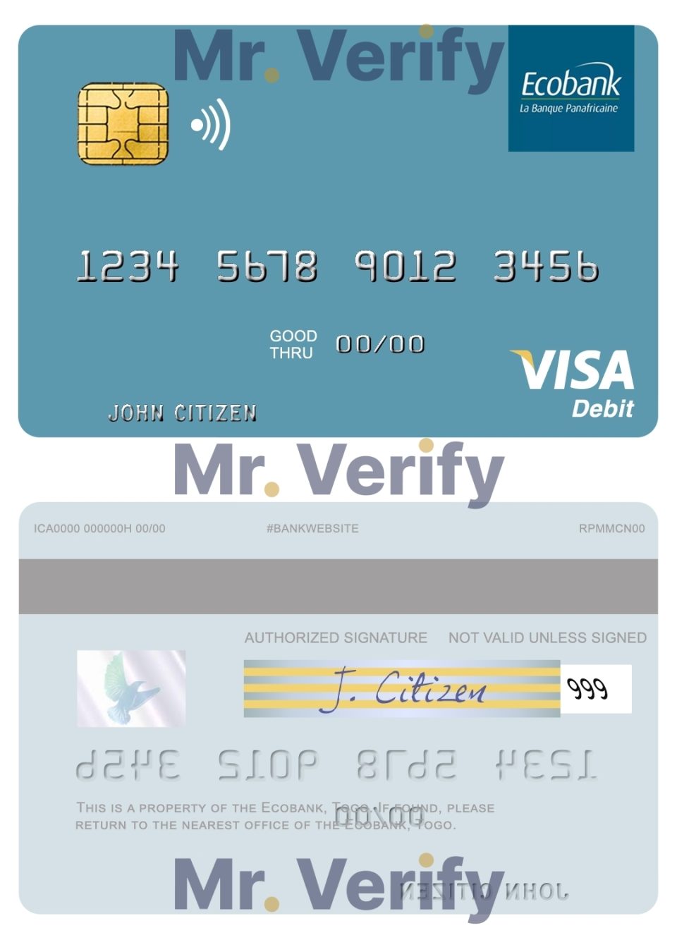 Editable Togo Ecobank visa debit card Templates in PSD Format