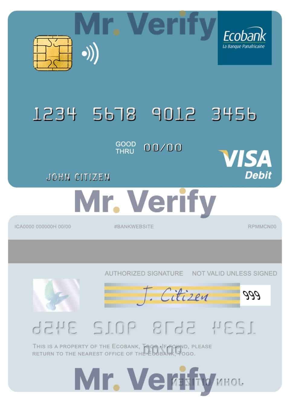 Editable Togo Ecobank visa debit card Templates in PSD Format