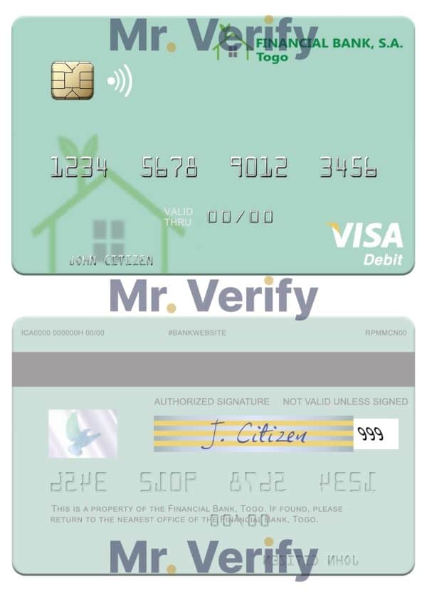 Editable Togo Financial Bank visa debit card Templates in PSD Format