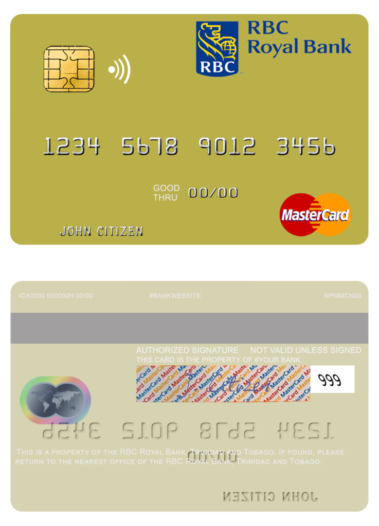 Editable Trinidad and Tobago RBC Royal Bank mastercard Templates in PSD Format