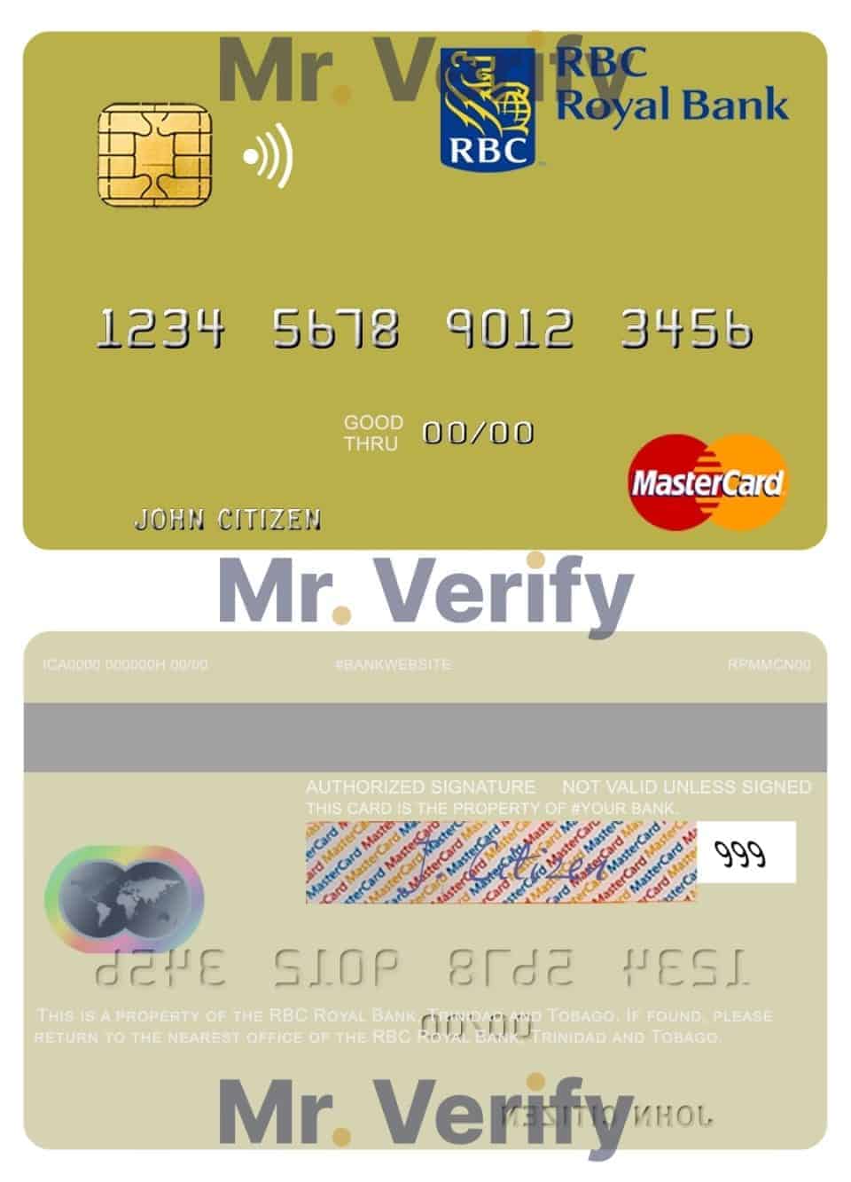 Editable Trinidad and Tobago RBC Royal Bank mastercard Templates in PSD Format