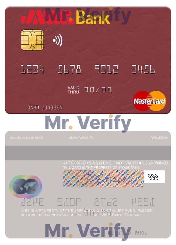 Editable Tunisia JMMB Bank mastercard Templates in PSD Format