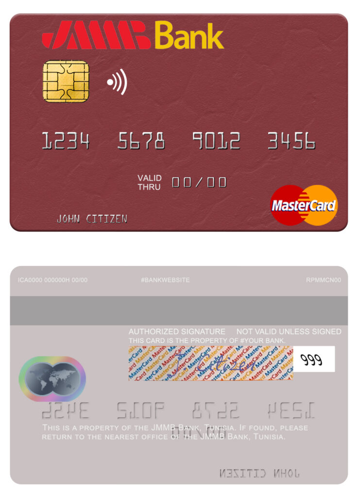Editable Tunisia JMMB Bank mastercard Templates in PSD Format
