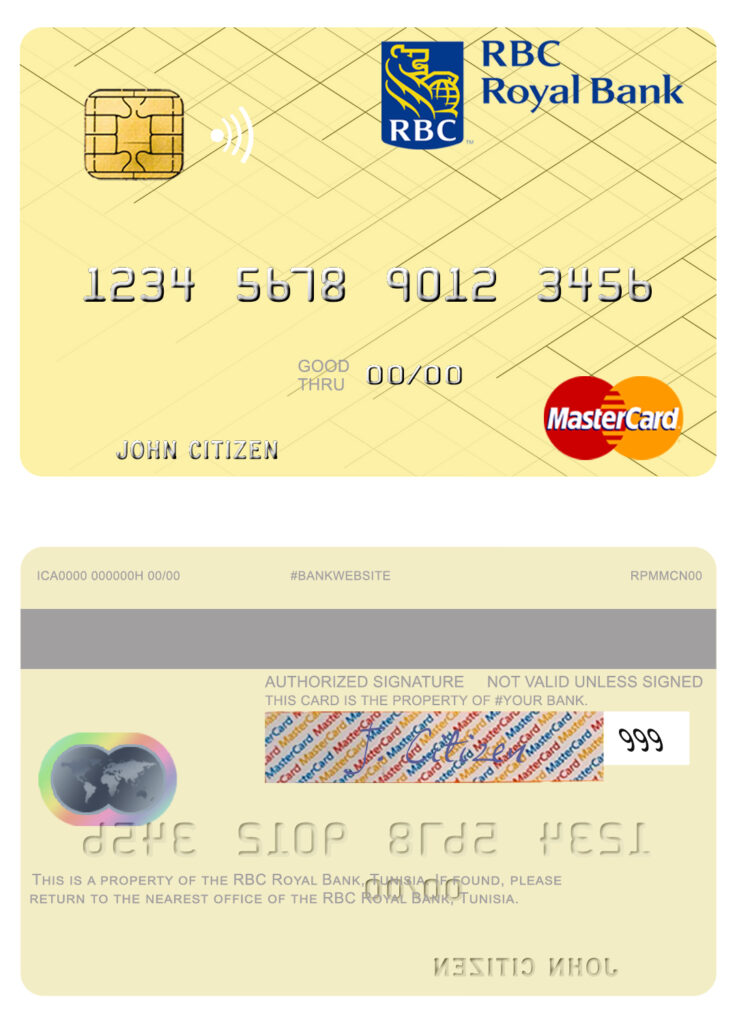 Editable Tunisia RBC Royal Bank mastercard Templates in PSD Format