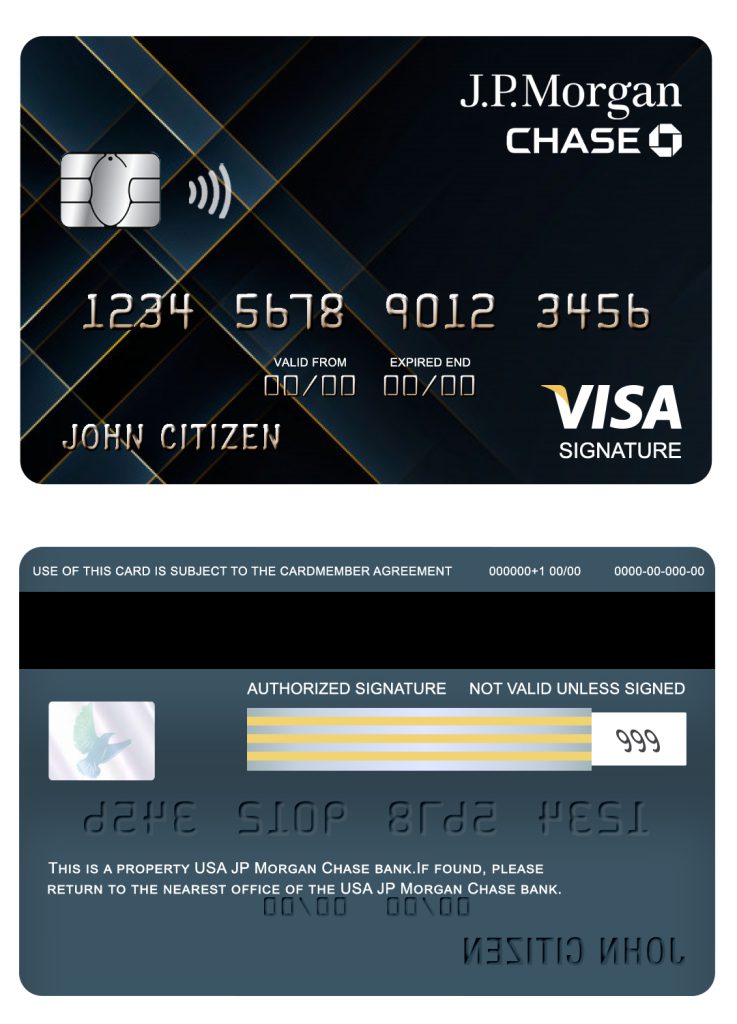 Editable USA JP Morgan Chase bank visa signature card Templates in PSD Format