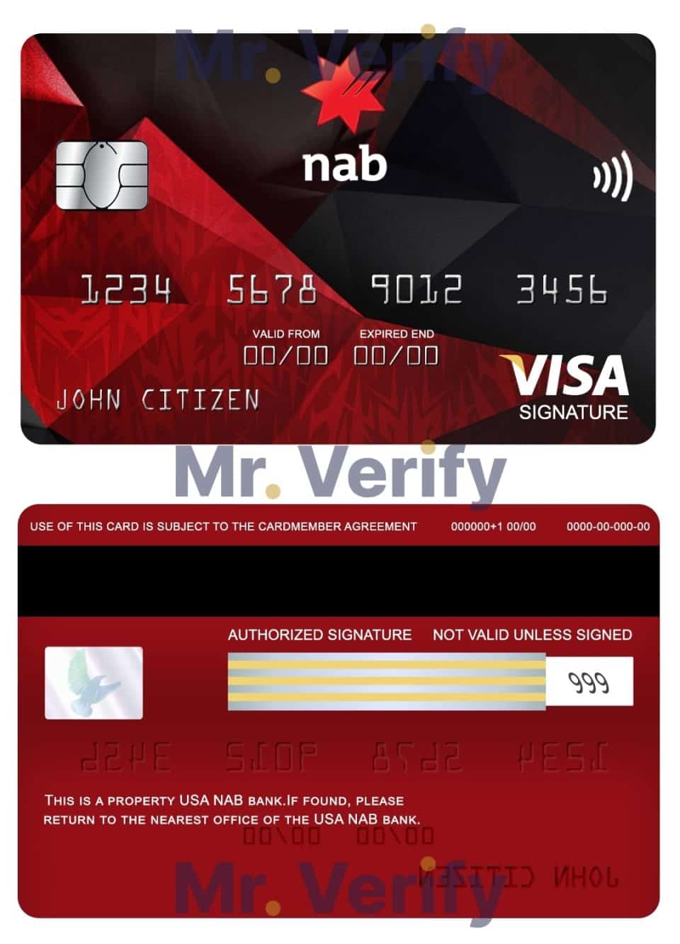 Editable USA NAB bank visa signature card Templates in PSD Format