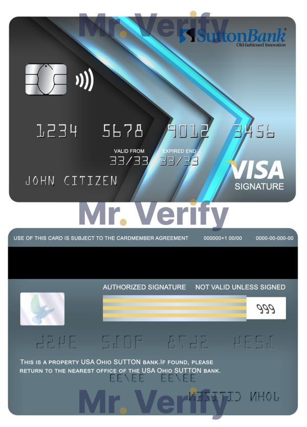Editable USA Ohio SUTTON bank visa signature card Templates in PSD Format 600x833 - Cart