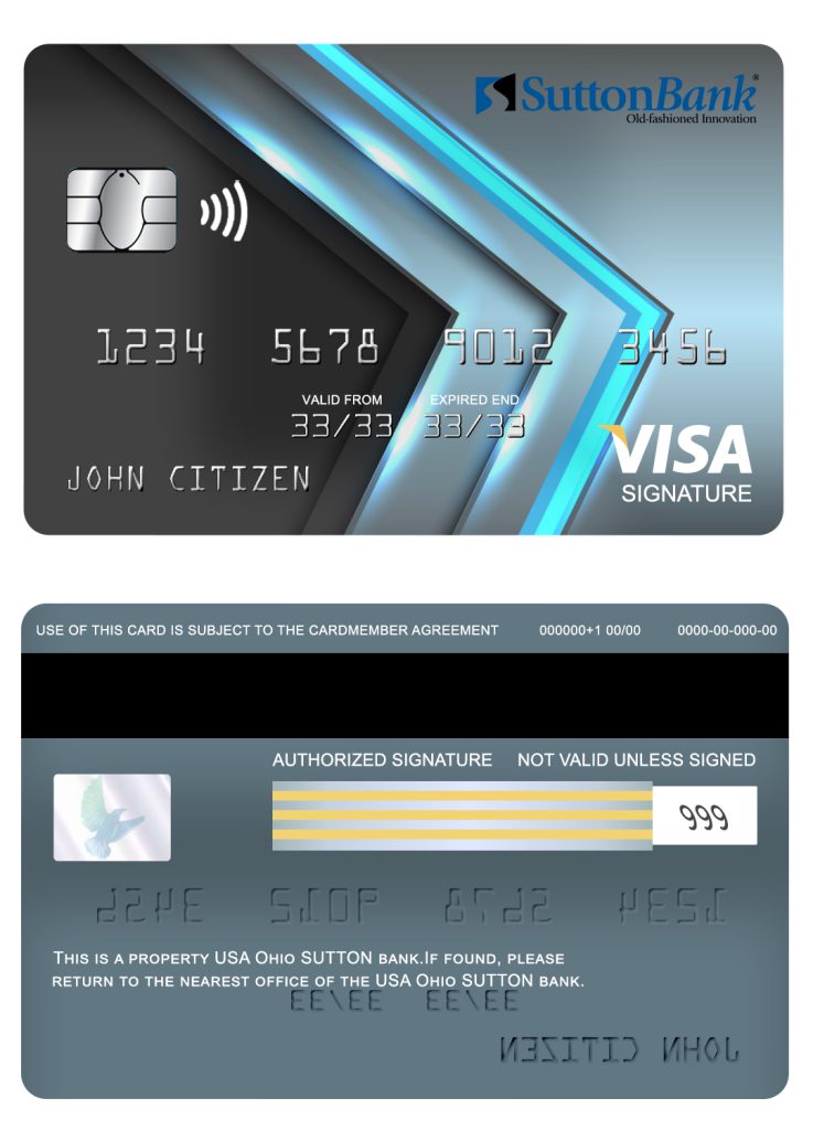 Editable USA Ohio SUTTON bank visa signature card Templates in PSD Format