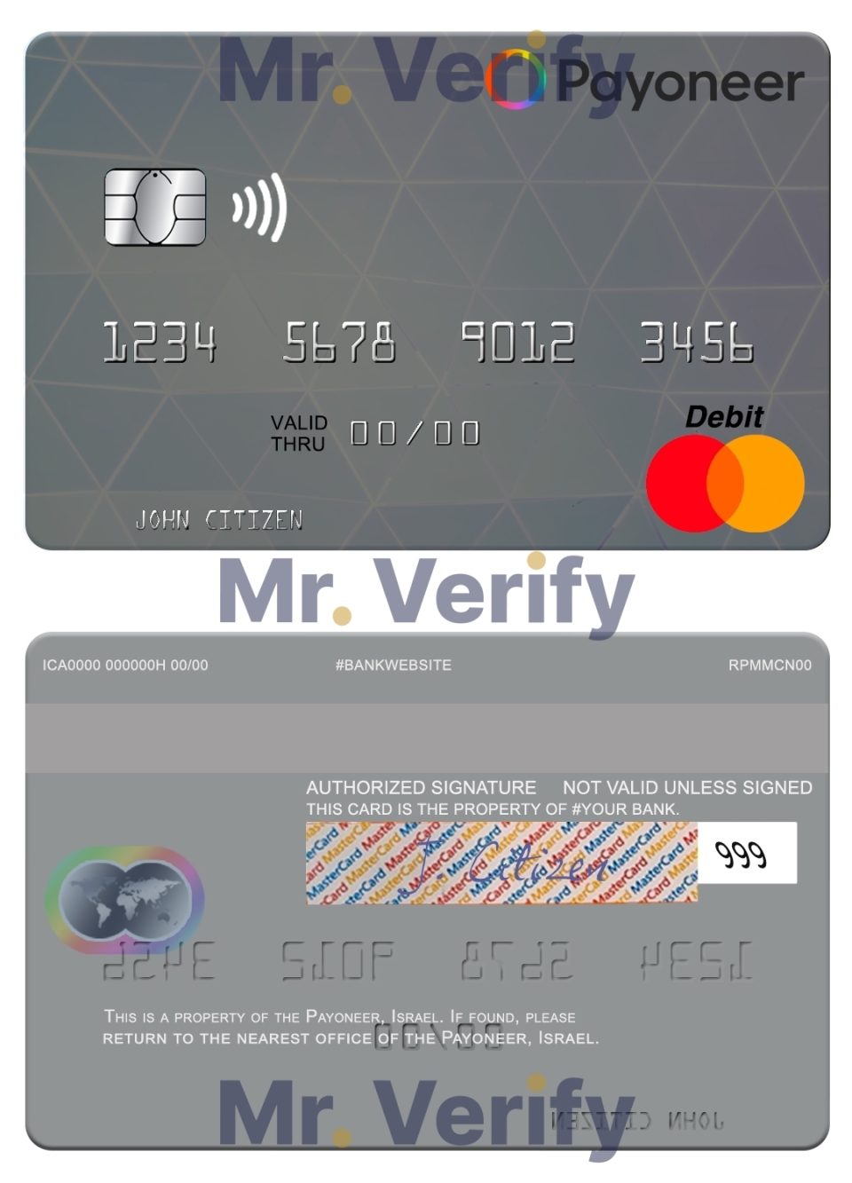 Editable USA Payoneer mastercard credit card Templates in PSD Format