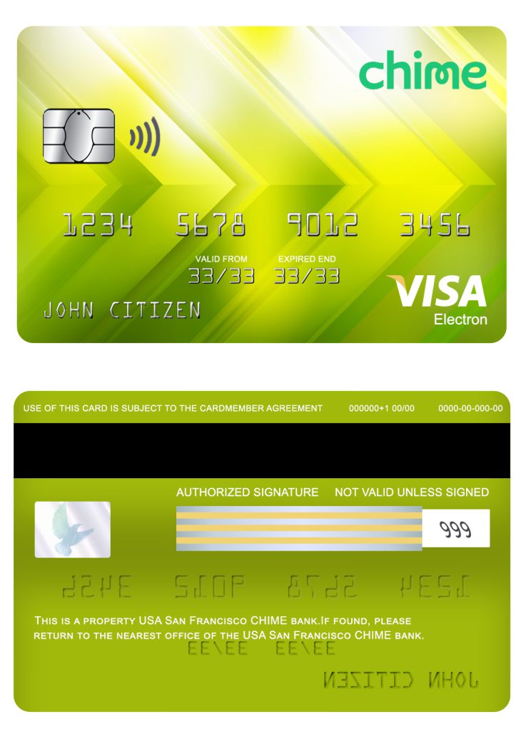 Editable USA San Francisco CHIME bank visa electron card Templates in PSD Format