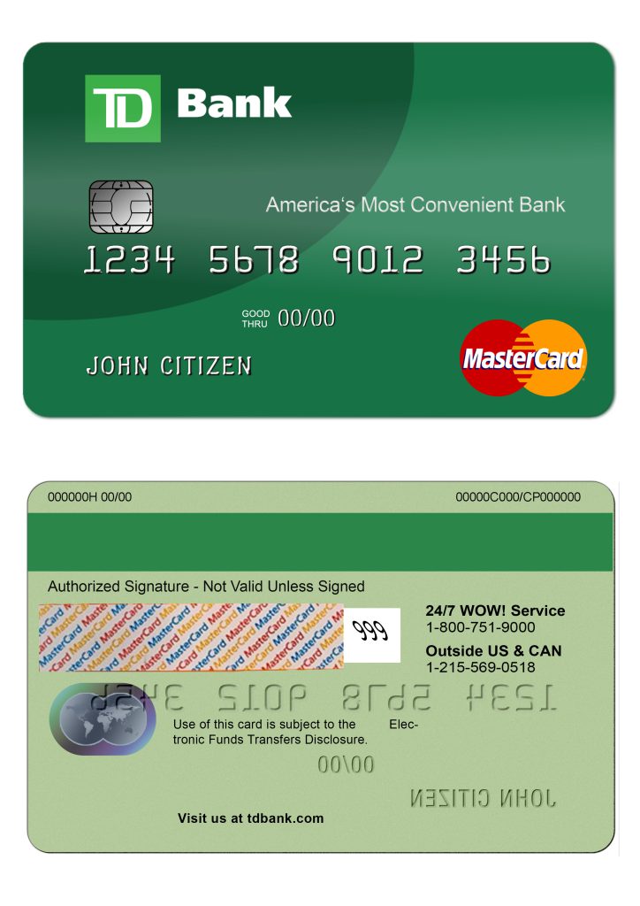 Editable USA TD Bank MasterCard Templates