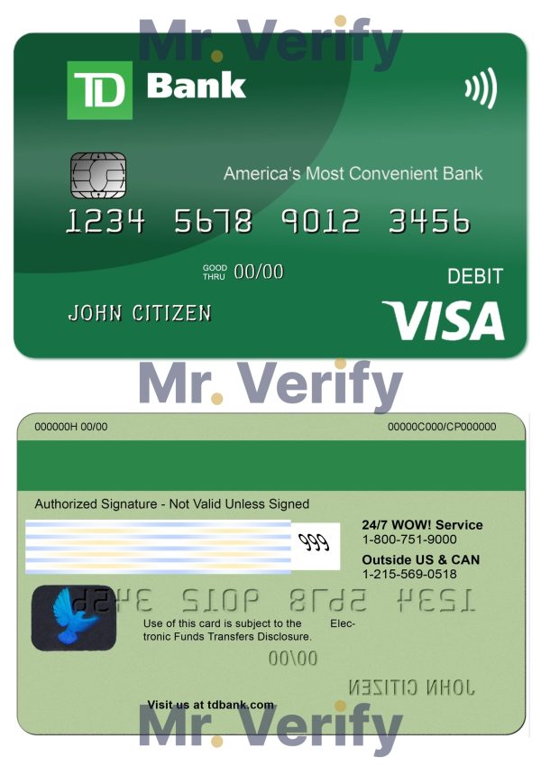 Editable USA TD Bank Visa Debit Card Templates in PSD Format scaled 600x849 - Cart