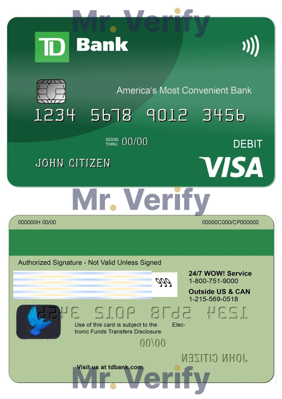 Editable USA TD Bank Visa Debit Card Templates in PSD Format
